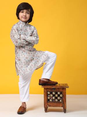 Orange jacquard silk kurta pajama set for boys ethnic wear 1