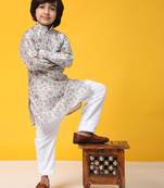 Orange jacquard silk kurta pajama set for boys ethnic wear