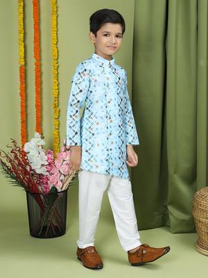 Tabard Cotton Full Sleeve Regular Fit Printed Kurta For Boys 3