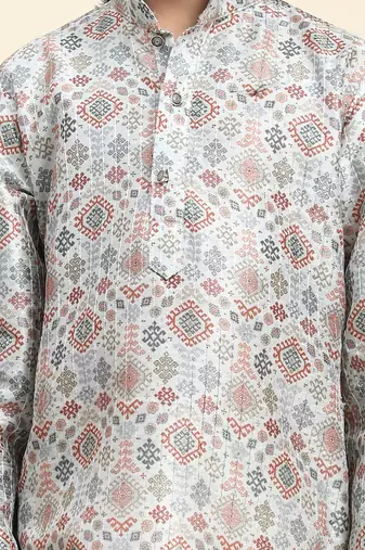 Orange jacquard silk kurta pajama set for boys ethnic wear
