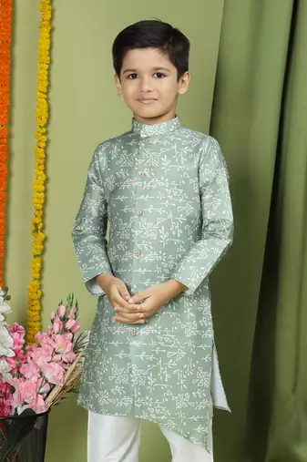 Tabard Cotton Full Sleeve Regular Fit Printed Kurta For Boys