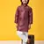 Maroon jacquard silk kurta pajama set for boys kids ethnic wear with embellished design