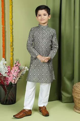 Tabard Cotton Full Sleeve Regular Fit Printed Kurta For Boys