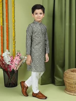 Tabard Cotton Full Sleeve Regular Fit Printed Kurta For Boys 4