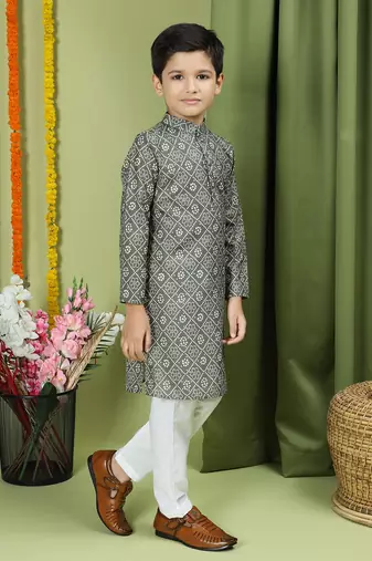 Tabard Cotton Full Sleeve Regular Fit Printed Kurta For Boys