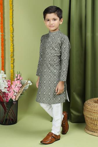 Tabard Cotton Full Sleeve Regular Fit Printed Kurta For Boys