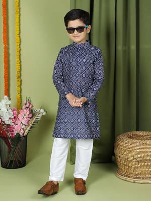 Tabard Cotton Full Sleeve Regular Fit Printed Kurta For Boys 1