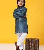 Blue jacquard silk kurta pajama set for boys kids ethnic wear with embellished design