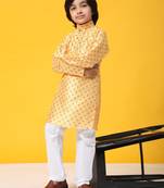 Yellow jacquard silk kurta pajama set for boys kids ethnic wear with embellished design