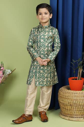 Tabard Cotton Full Sleeve Regular Fit Printed Kurta Set For Boys