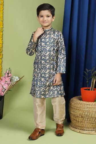 Tabard Cotton Full Sleeve Regular Fit Printed Kurta Set For Boys