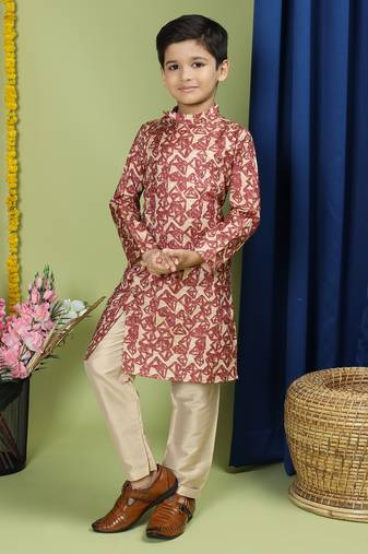 Tabard Cotton Full Sleeve Regular Fit Printed Kurta Set For Boys