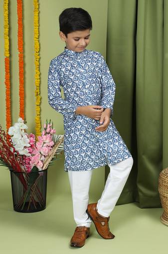 Tabard Cotton Full Sleeve Regular Fit Printed Kurta Set For Boys