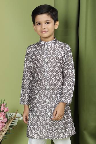 Tabard Cotton Full Sleeve Regular Fit Printed Kurta Set For Boys