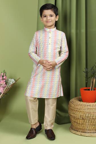 Tabard Cotton Full Sleeve Regular Fit Printed Kurta Set For Boys