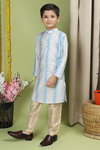 Tabard Cotton Full Sleeve Regular Fit Printed Kurta Set For Boys