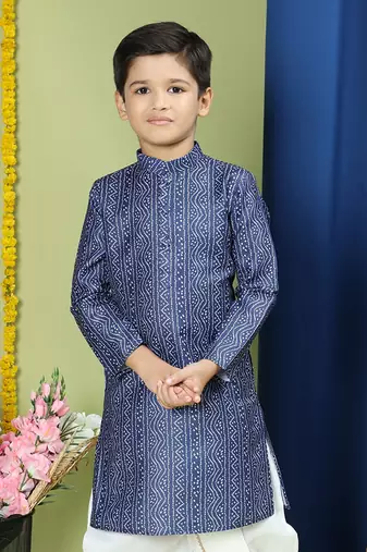 Tabard Cotton Full Sleeve Regular Fit Printed Kurta Set For Boys