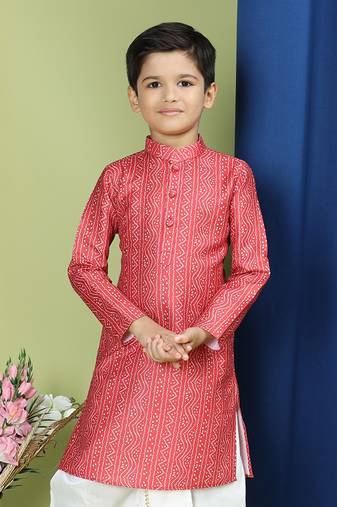 Tabard Cotton Full Sleeve Regular Fit Printed Kurta Set For Boys