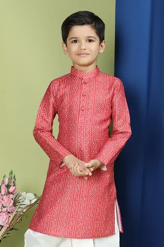 Tabard Cotton Full Sleeve Regular Fit Printed Kurta Set For Boys