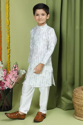 Tabard Cotton Full Sleeve Regular Fit Printed Kurta Set For Boys
