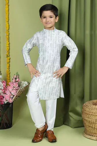 Tabard Cotton Full Sleeve Regular Fit Printed Kurta Set For Boys
