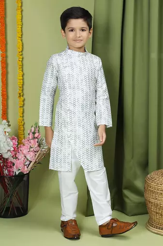 Tabard Cotton Full Sleeve Regular Fit Printed Kurta Set For Boys