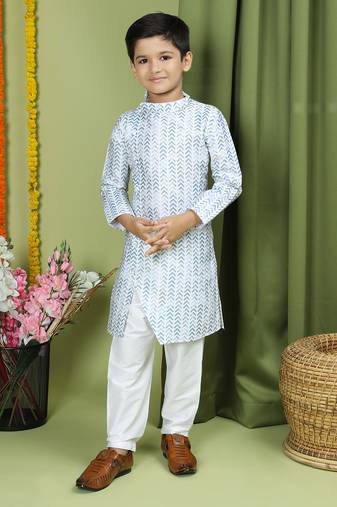 Tabard Cotton Full Sleeve Regular Fit Printed Kurta Set For Boys