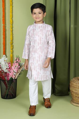 Tabard Cotton Full Sleeve Regular Fit Printed Kurta Set For Boys