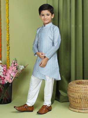 Tabard Cotton Full Sleeve Regular Fit Printed Kurta Set For Boys 3