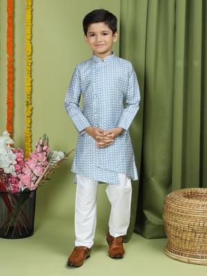 Tabard Cotton Full Sleeve Regular Fit Printed Kurta Set For Boys 4