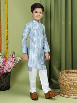 Tabard Cotton Full Sleeve Regular Fit Printed Kurta Set For Boys 5