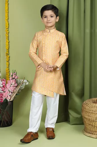 Tabard Cotton Full Sleeve Regular Fit Printed Kurta Set For Boys