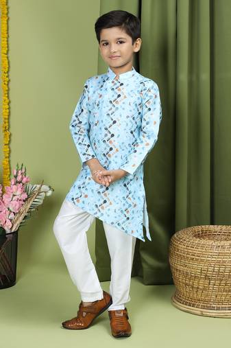 Tabard Cotton Full Sleeve Regular Fit Printed Kurta Set For Boys