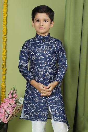 Tabard Cotton Full Sleeve Regular Fit Printed Kurta Set For Boys