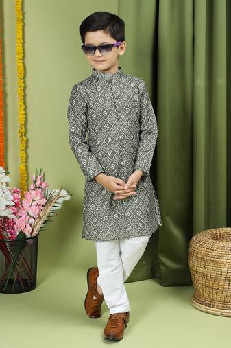 Tabard Cotton Full Sleeve Regular Fit Printed Kurta Set For Boys