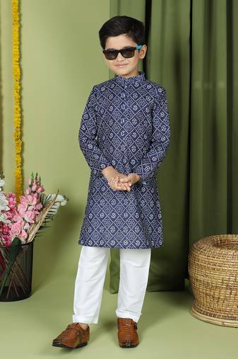Tabard Cotton Full Sleeve Regular Fit Printed Kurta Set For Boys