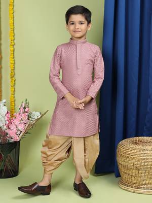 Tabard Cotton Full Sleeve Regular Fit Chikankari Embroidery Purple Kurta Set For Kids 1