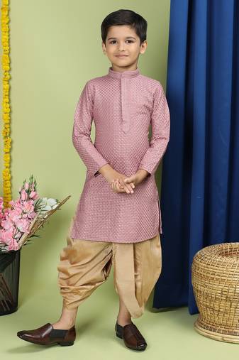 Tabard Cotton Full Sleeve Regular Fit Chikankari Embroidery Purple Kurta Set For Kids