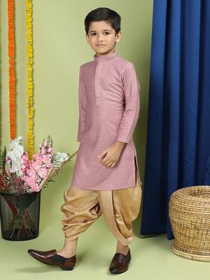 Tabard Cotton Full Sleeve Regular Fit Chikankari Embroidery Purple Kurta Set For Kids 2