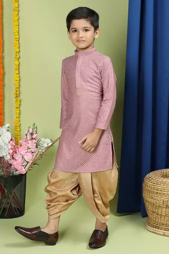Tabard Cotton Full Sleeve Regular Fit Chikankari Embroidery Purple Kurta Set For Kids