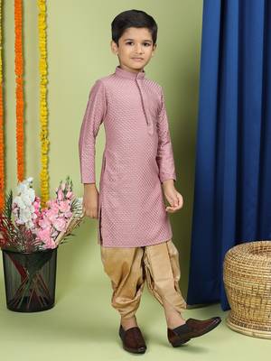 Tabard Cotton Full Sleeve Regular Fit Chikankari Embroidery Purple Kurta Set For Kids 3