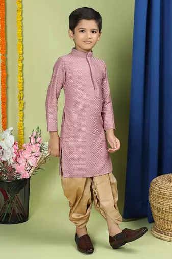 Tabard Cotton Full Sleeve Regular Fit Chikankari Embroidery Purple Kurta Set For Kids