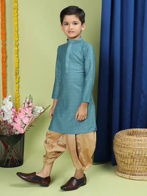 Tabard Cotton Full Sleeve Regular Fit Chikankari Embroidery Green Kurta Set For Kids 2