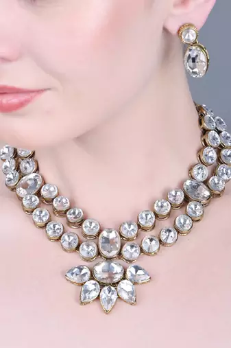 JN Handicraft Kundan Stone Antique Plated Traditional Jewellery Set
