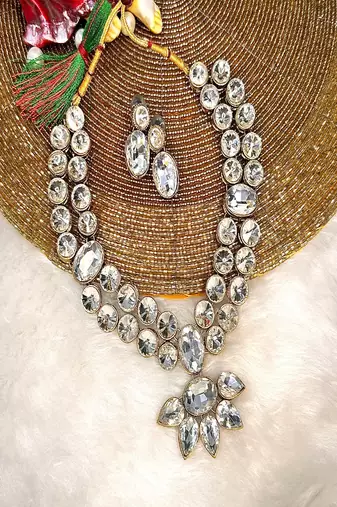 JN Handicraft Kundan Stone Antique Plated Traditional Jewellery Set