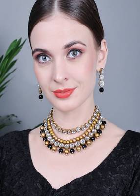 JN Handicraft Three Layer Traditional Copper Plated Kundan & Black and White Pearl  Jewellery Set 1