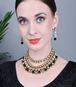 JN Handicraft Three Layer Traditional Copper Plated Kundan & Black and White Pearl  Jewellery Set