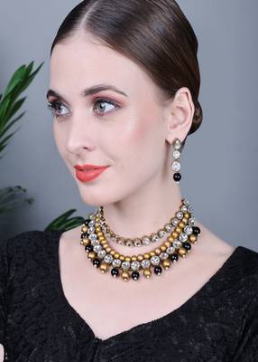 JN Handicraft Three Layer Traditional Copper Plated Kundan & Black and White Pearl  Jewellery Set 2