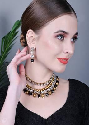 JN Handicraft Three Layer Traditional Copper Plated Kundan & Black and White Pearl  Jewellery Set 3