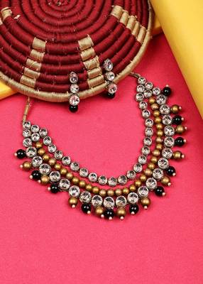 JN Handicraft Three Layer Traditional Copper Plated Kundan & Black and White Pearl  Jewellery Set 5